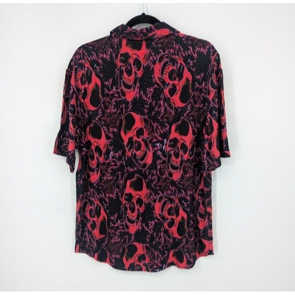 Hot Topic Button Up Shirt Men Size M Skulls Allover Print Emo Grunge Goth Woven - Picture 2 of 8